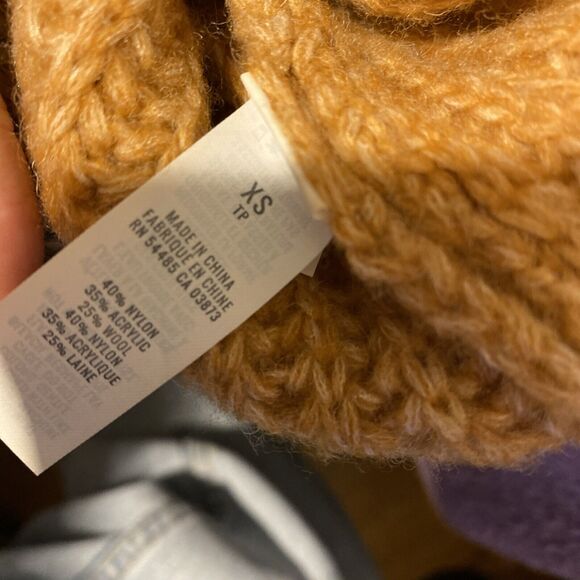 Aerie Women’s Sweater XS Wool Blend Hooded Dark‎ Yellow Hipster Drawstrings - Picture 7 of 7